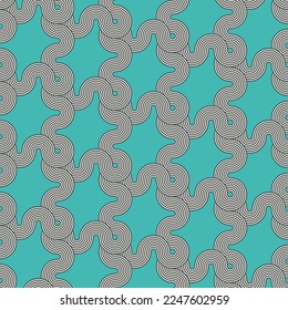 Abstract Complex Wavy Stripes Circles Labyrinth Maze Optical Illusion Hypnotic Geometric Seamless Vector Pattern Trendy Fashion Colors Minimalist Concept Perfect for Allover Fabric Print Tiffany Blue