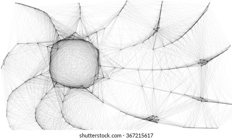Abstract complex wire-frame structure forming a geometric pattern