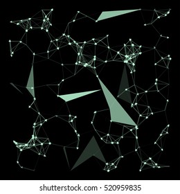 Abstract complex wire-frame structure forming a geometric pattern on a black background