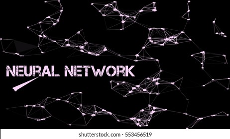 Abstract complex wire-frame structure forming a geometric pattern on a black background. A schematic illustration of a neural network