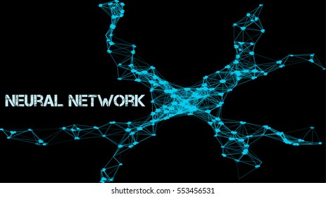 Abstract complex wire-frame structure forming a geometric pattern on a black background. A schematic illustration of a neural network