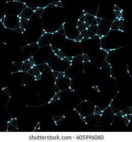 Abstract complex wire-frame structure forming a geometric pattern on a black background. A schematic illustration of a neural network