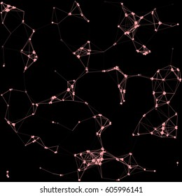 Abstract complex wire-frame structure forming a geometric pattern on a black background. A schematic illustration of a neural network