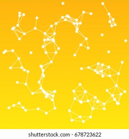 Abstract complex wireframe structure forming a geometric pattern on a colorful background. A schematic illustration of a neural network