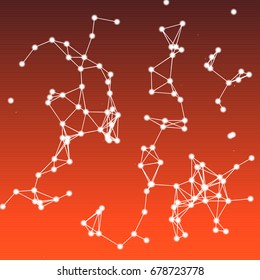 Abstract complex wireframe structure forming a geometric pattern on a colorful background. A schematic illustration of a neural network