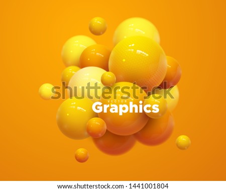 Abstract composition with 3d spheres cluster. Colorful glossy bubbles. Vector realistic illustration of balls. Trendy banner or poster design. Futuristic background