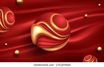 Abstract composition with 3d spherical bubbles. Vector illustration