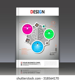 Abstract composition, a4 brochure title sheet, creative idea, brain storm capture, lamps as thoughts icon, cerebrum, intellect, insight, EPS 10 vector illustration 