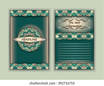 Abstract composition, A4 brochure title page, text frame, motifs, floral, ornaments and mandalas.Floral vector Oriental flyer design layout template front and back sides. Easy to use and edit.for text