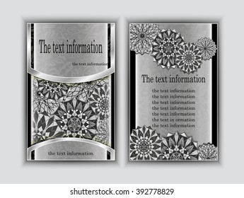 Abstract composition, A4 brochure title page, text frame, motifs, floral, ornaments and mandalas.Floral vector Oriental flyer design layout template front and back sides. Easy to use and edit.for text