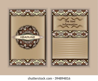 Abstract composition, A4 brochure title page, text frame, motifs, floral, ornaments and mandalas.Floral vector Oriental flyer design layout template front and back sides. Easy to use and edit.for text