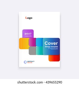 Abstract composition. A4 brochure title sheet. Color squares with shadows. Geometric pattern. Creative. Bright. Banner form. Fashionable flyer. Book cover. Template layout. Leaflet. Modern. Poster.