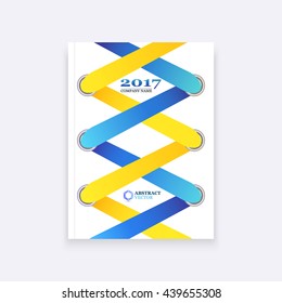 Abstract composition. A4 brochure title sheet. Blue, yellow. Lacing. Creative. Bright. Banner form. Fashionable flyer. Book cover. Template layout. Leaflet. Modern. Poster. Vector
