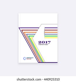 Abstract composition. A4 brochure title sheet. Color strips. Geometric pattern. Creative. Fashionable flyer. Book. Business card texture surface. Arrow. Bright. Cut paper. Poster. Modern.