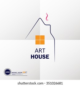 Abstract composition, art dwelling house icon, comfy box house image, sweet home symbol, lodge building window, real estate company logo sign, family comfort, cosy cabin, EPS10 vector illustration