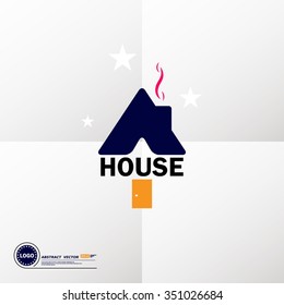 Abstract composition, art dwelling house icon, comfy box house image, sweet home symbol, lodge building window, real estate company logo sign, family comfort, cosy cabin, EPS10 vector illustration