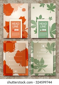 Abstract composition, autumn event card set, leaves theme advertisement collection, sale-out discount certificate, biological icon, botanical print, eco design, ecological EPS 10 vector illustration 