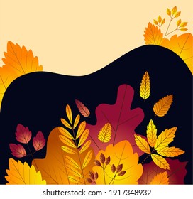 Abstract composition with autumn leaves. Simple vector illustration in color.