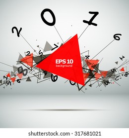 Abstract composition, background, geometric shapes print, triangles, new year decoration, 2016 christmas greeting card, startup screen saver, headpiece backdrop, wallpaper, EPS 10 vector illustration