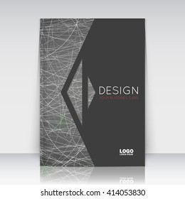 Abstract composition. Black font texture. Arrow section trademark. White curve line construction. Dark brochure title sheet. Creative figure logo icon. Commercial offer banner form. Modern flyer fiber