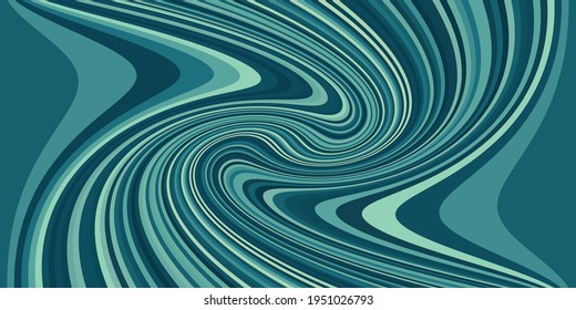 Abstract Composition With Black And Teal Curved Strips. Psychedelia Art