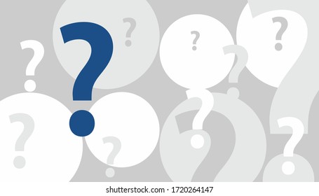 Abstract composition with black and white circles and question marks. Inter atomic or planetary energy interaction. educational illustration. Limited color palette. Chaos bubbles. Geometric banner