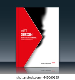 Abstract composition. Black, white color brochure. Grunge flyer texture. Stained part construction. A4 title sheet. Creative red triangle figure icon. Smudge banner form. Elegant paint blur font.