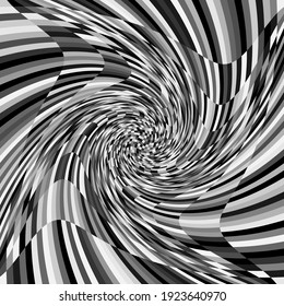 Abstract Composition With Black And White Halftone Squares. Psychedelia Grayscale Twirl Art