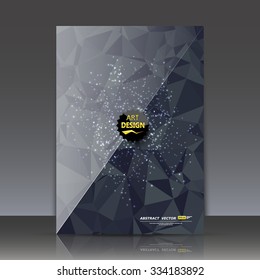 Abstract composition, black and white polygonal triangle construction, light dot, diamond facet surface, a4 brochure title sheet, crystal shine backdrop, business card, fashionable fiber, EPS10 vector