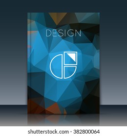 Abstract composition. Blue a4 brochure title sheet. Ad figure design. Annual report cover. Creative text frame surface. Firm banner form. Sapphire crystal facets. Flyer fiber art. Logo emblem icon.
