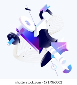 Abstract composition of blue geometric shapes. Isometric vector background