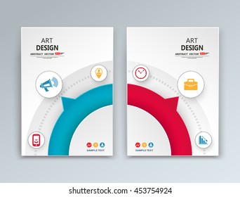 Abstract composition. Blue, red financial icons set. Round figure text frame surface. A4 brochure cover design. Title sheet model. Creative vector front page art. Banner form texture. Flyer fiber font