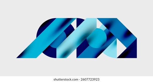 Abstract composition. Blue shapes overlap, creating dynamic visual effect. Smooth gradients, geometric forms, modern design. Minimalist aesthetic.