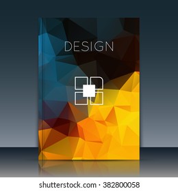 Abstrakte Komposition. Blau, gelb a4 Broschüre Titelblatt. Ad-figes Design. Berichterstattung im Jahresbericht Kreative Textrahmenoberfläche. Bannerform aus orangefarbenem Kristall. Flyer-Faser-Kunst. Logo-Symbol 