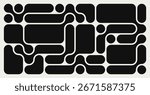 Abstract composition of bold circles connected to each other. Liquid shapes in a seamless bento grid pattern. Design can be use for backgrounds, packaging, or graphic design projects