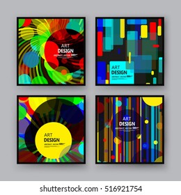 Abstract composition. Bright a4 brochure cover design. Patch info banner frame. Text font. Title sheet model set. Modern vector front page. Brand logo texture. Color figures image icon. 