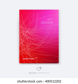 Abstract composition, bright pink font texture, web section trademark, white curve lines construction, red brochure title sheet, creative figure logo icon, commercial offer, banner form, flyer fiber