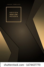 Abstract composition of bright triangles on a dark background from a texture with round perforations. Layering, the effect of light in the center. Template for cover, banner, brochure, business card