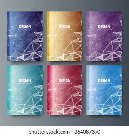 Abstract composition, business card set, correspondence collection, a4 brochure title sheet, blue, red surface, creative text frame, figure logo icon, molecular backdrop, scientific materials, EPS10
