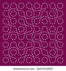 Abstract composition of circles connected to each other. Liquid white shapes on purple background for branding, packaging, modern design. Vector illustration.