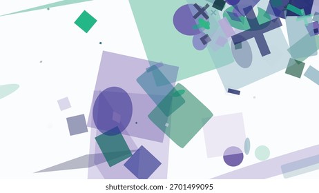 Composición Abstractas de círculos, cuadrados y signos más.