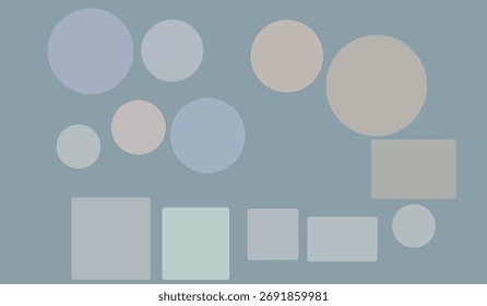 Composição abstrata com círculos e quadrados em tons de cinza e azul representando a simplicidade