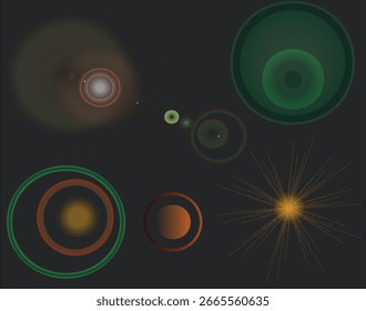 Abstract composition of circles in various sizes, featuring both outlined and gradient-filled shapes on a dark grey background