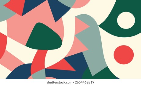Abstract composition of circular and angular geometric shapes in bold colors, layered with dynamic motion and stylish harmony.
