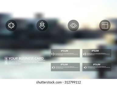 Abstract composition, city quay background, company logo set, business schedule template, item panel, trade symbol, points list, river theme, EPS 10 vector illustration