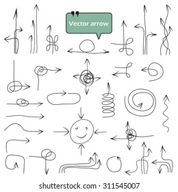 Abstract composition, collection of many funny arrow icons, sketchy direction symbol set, sideways guide objects, orientation shape, web design elements, navigation cursor, EPS 10 vector illustration