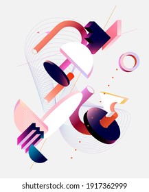 Abstract composition of colored geometric shapes. Isometric vector background