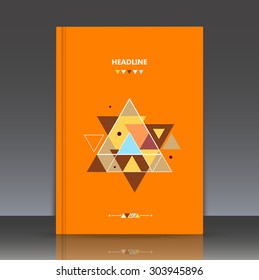 Abstract composition, colored geometric shapes, triangles, orange brochure, background, EPS 10 vector illustration 