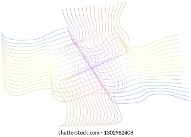 Abstract composition of colored, gradient, wavy lines on a white background. Vector image.
