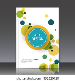 Abstract composition, colored round figure icon, green, blue, yellow circle frame construction, white backdrop, a4 brochure title sheet, technological font surface, firm sign, logo, EPS10 illustration